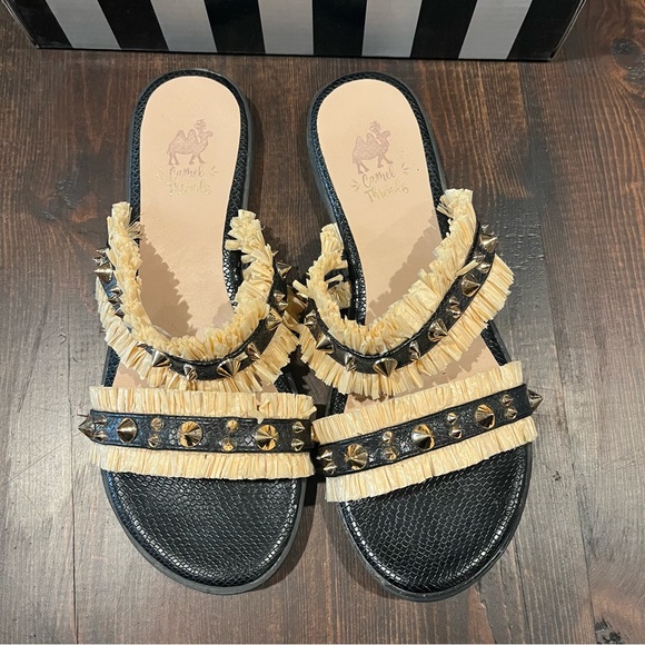 camel threads Shoes - Camel Threads Slip On Sandal black and tan w gold accents size 8
